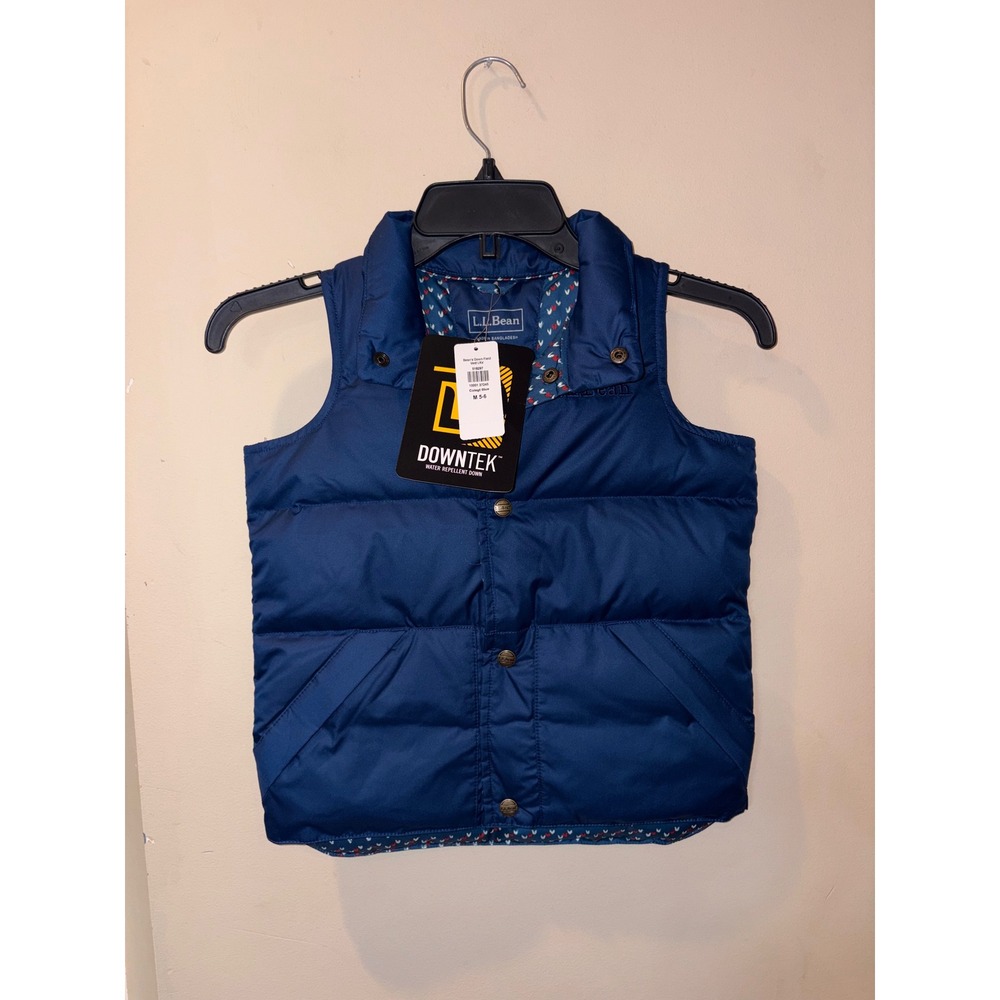 LL Bean girls Down Field Vest Collegiate Blue DownTek Puffer Vest Size M 5-6 NEW